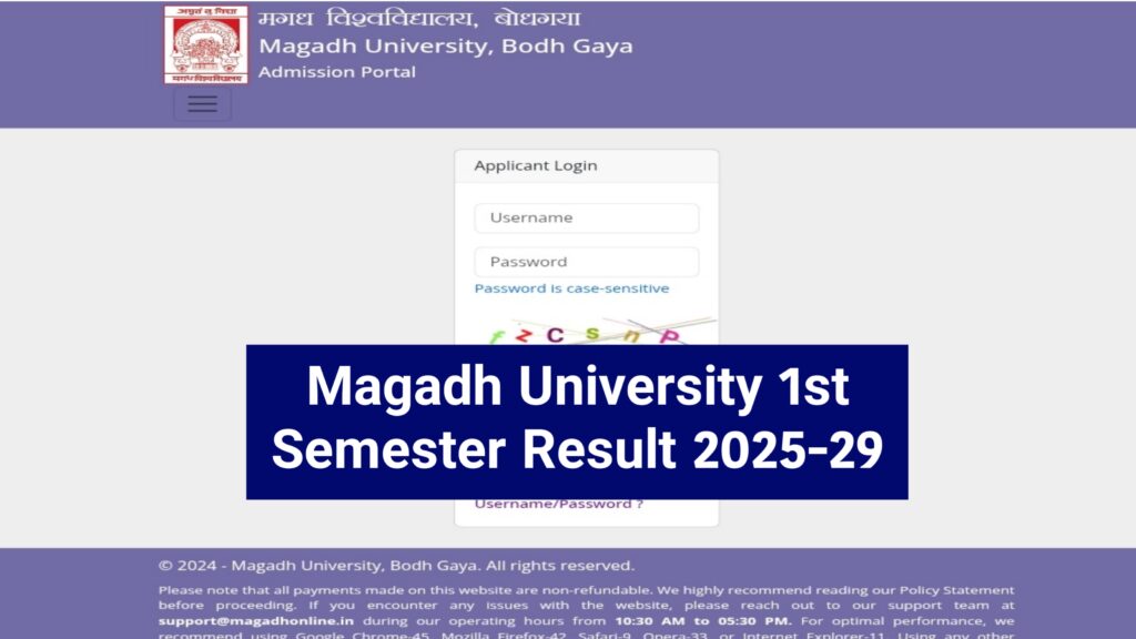 Magadh University 1st Semester Result 2025-29 : Magadh University First Semester Result 2026