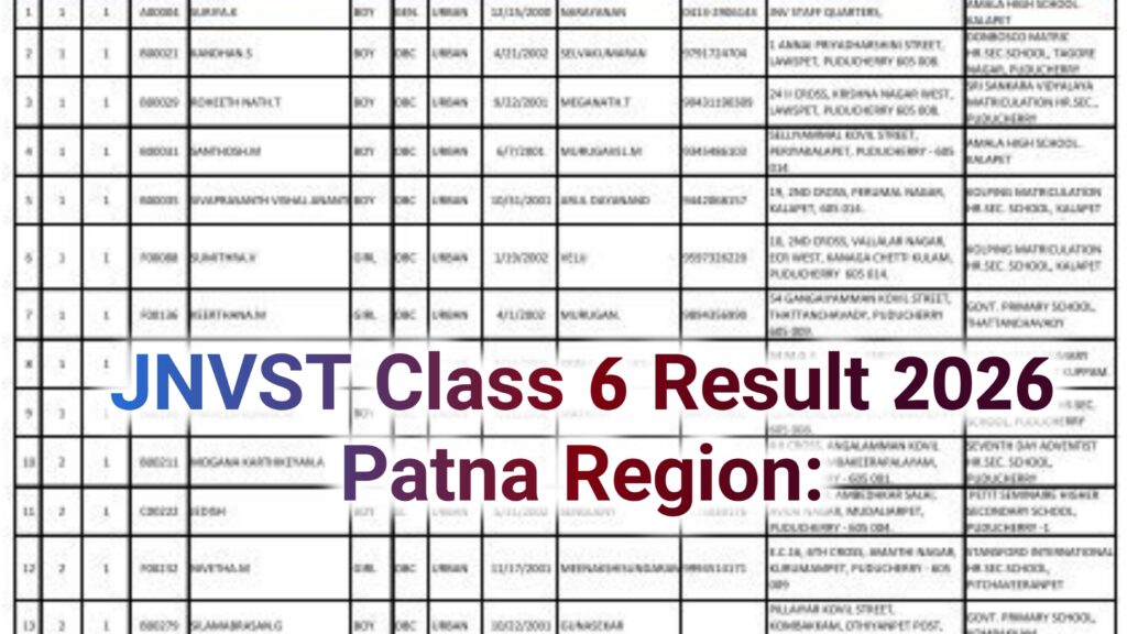 JNVST Class 6 Result 2026 Patna Region: Navodaya Vidyalaya Selection List & Admission Process